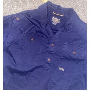 Ariat Rebar Heavy Cotton Blue Button Down Shirt Work Wear Camp Flannel Mens M